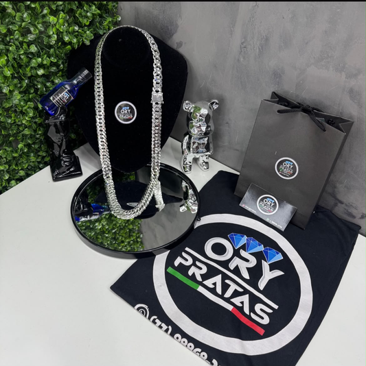 Cordão 17mm Elo Duplo Prata 925 flat lay Ory Pratas