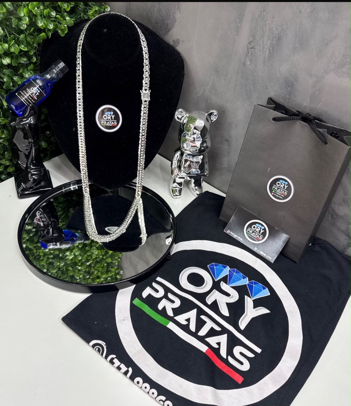 Cordão 10mm Elo Duplo Prata 925 com itens Ory Pratas
