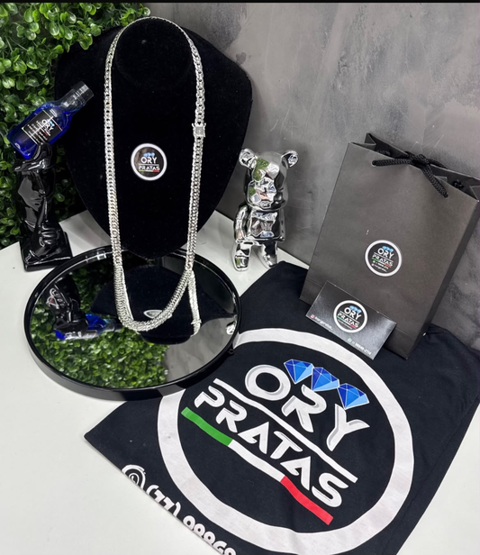Cordão 10mm Elo Duplo Prata 925 com itens Ory Pratas
